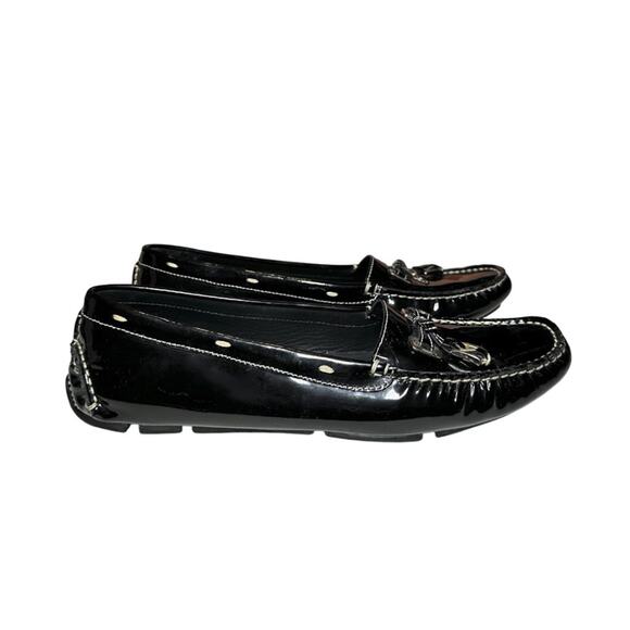 PRADA Black Patent Leather Logo Buckle Tassel Driving Moccasins Loafers Flats 40 - Picture 2 of 8